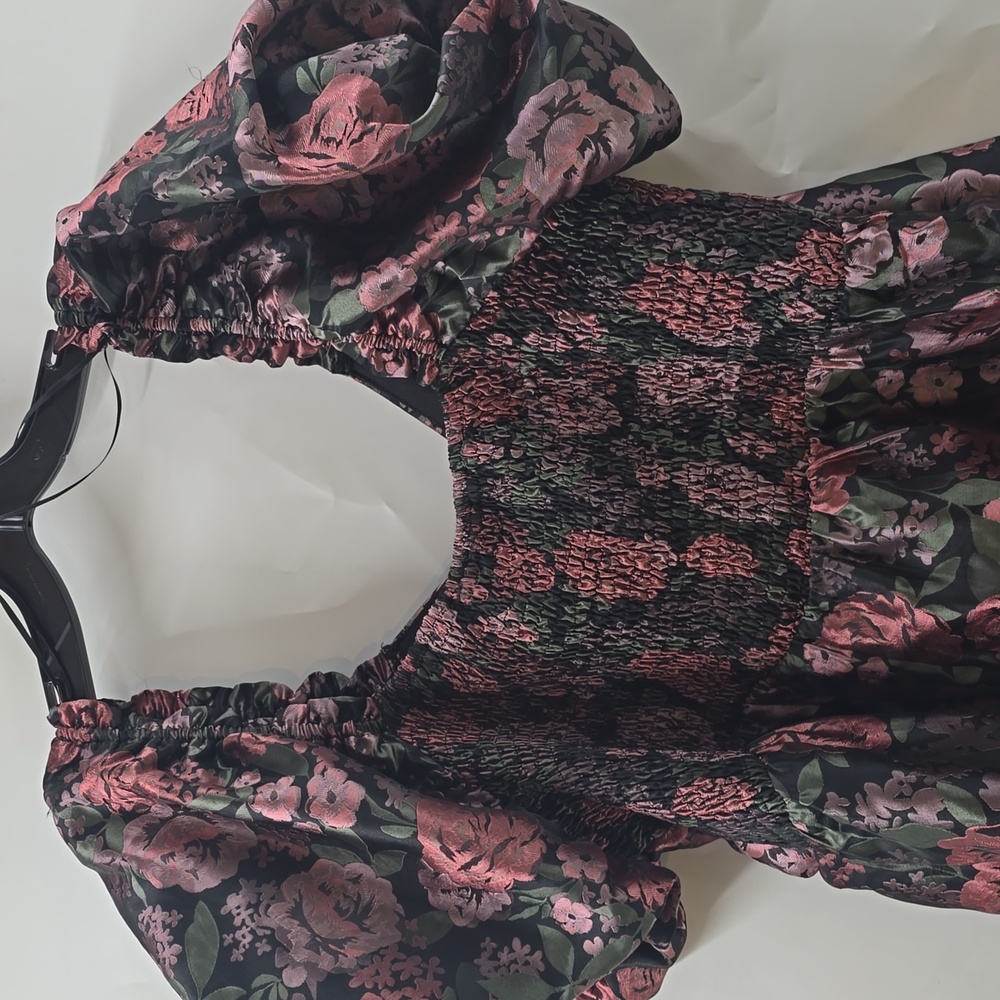 ARULA Black Smocked Dress with Subtle Pink-Green Trim - Picture 7 of 8